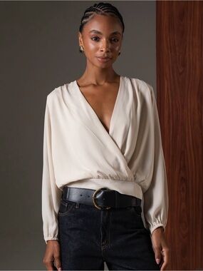 Oversized Batwing Sleeve Surplice Wrap Top
